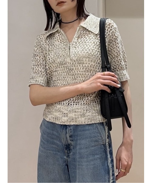 ニット セーター クロシェミックスニットポロ レディースの画像