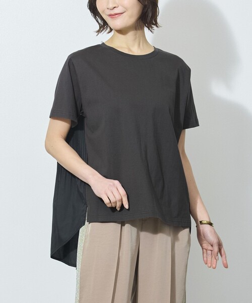 プリーツ加工 半袖カットソー トップス tシャツ 半袖 別布プリーツ切替えプルオーバー レディース : ZOZOTOWN