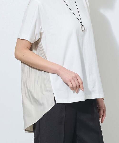 tシャツ 半袖 別布プリーツ切替えプルオーバー レディース : ZOZOTOWN