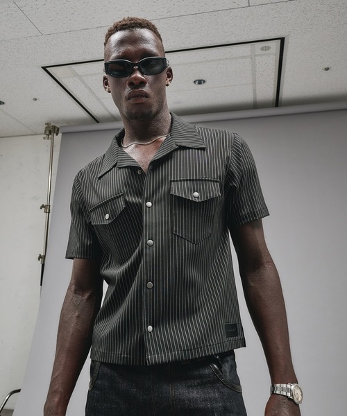 ANDER HUNK シャツ 半袖 Compact Open Collar Stripe Shirts