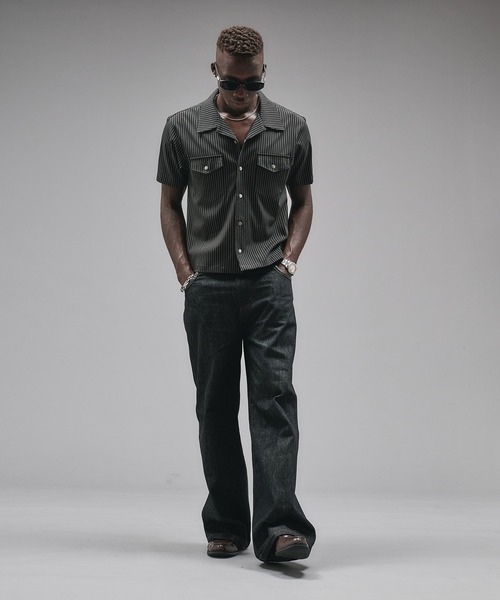 ANDER HUNK シャツ 半袖 Compact Open Collar Stripe Shirts