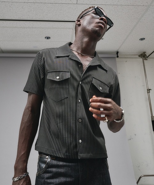 ANDER HUNK シャツ 半袖 Compact Open Collar Stripe Shirts