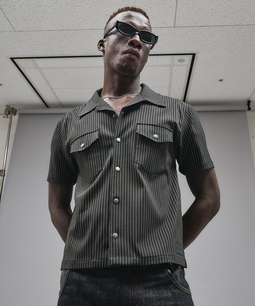 ANDER HUNK シャツ 半袖 Compact Open Collar Stripe Shirts