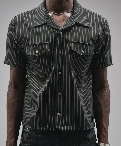 ANDER HUNK シャツ 半袖 Compact Open Collar Stripe Shirts