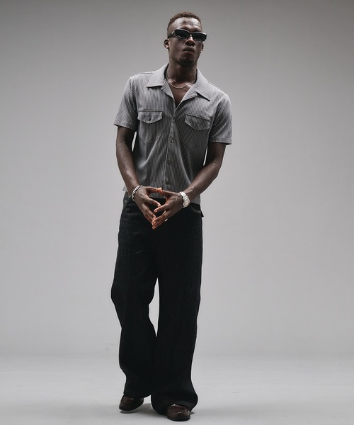 ANDER HUNK シャツ 半袖 Compact Open Collar Stripe Shirts