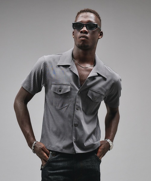 ANDER HUNK シャツ 半袖 Compact Open Collar Stripe Shirts
