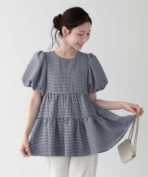 新品未使用フィットモアfitmore ぷっくりチェックティアードトップス Fit more（フィットモア） チェックティアードトップス レディース
