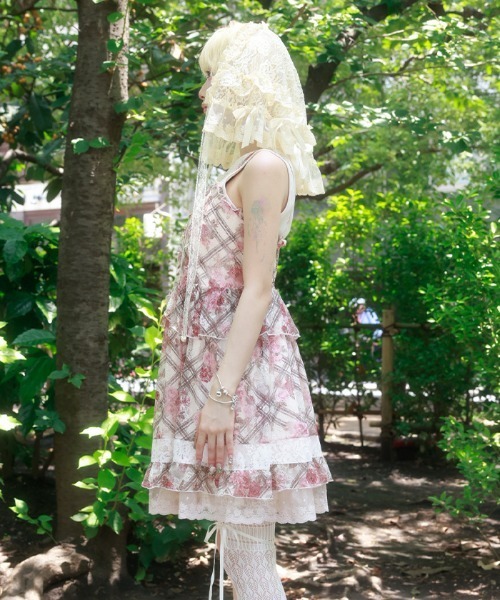 myu:lorét フラワーレースチュニック キャミワンピ ピンク myu：loret（ミュウロレット） チュニック フラワーチェックキャミ