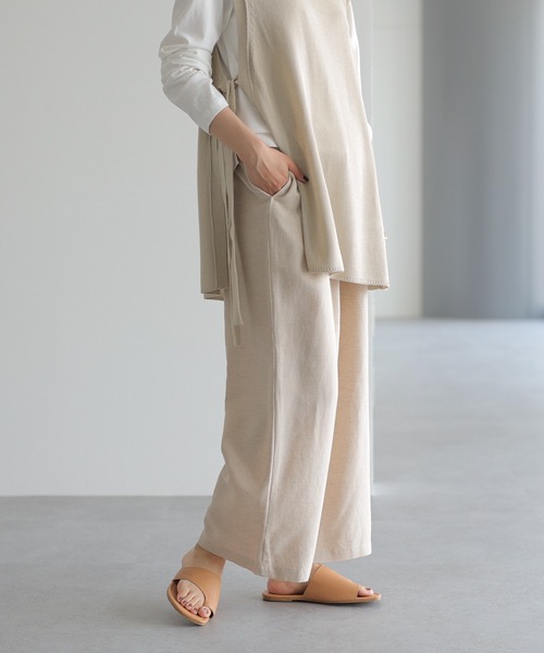 リネンブレンドタックワイドパンツ リネンブレンドタックワイドパンツ（スラックス）｜FUULLY