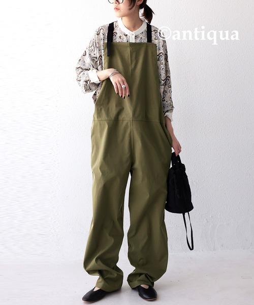 antiqua サロペット カーキ antiqua サロペット オーバーオール エプロンサロペット
