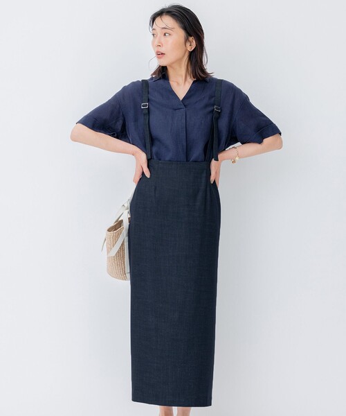 値下げ限界価格⭐️23区⭐️デニムライクシャンブレー　Iラインスカート 23区 スカート デニムライクシャンブレー Iライン レディース