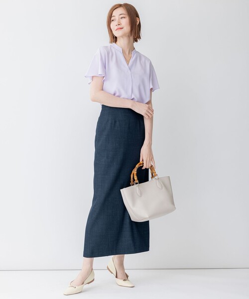 23区 今季 デニムライクシャンブレー Iライン スカート セール 20%OFF】【洗える】デニムライクシャンブレー Iライン