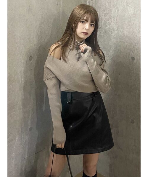MURUA スカート フェイクレザーフラップミニスカート レディース