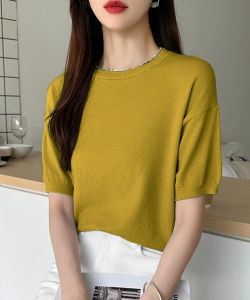 ニット セーター ジャケット合わせにも。大人のキレカジニット クルーネックニット きれいめ 半袖ニット クルーネック ニット きれいめ 半袖 春服 オ | COCOMOMO | 11