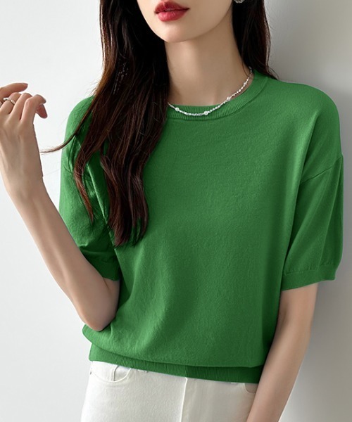ニット セーター ジャケット合わせにも。大人のキレカジニット クルーネックニット きれいめ 半袖ニット クルーネック ニット きれいめ 半袖 春服 オ | COCOMOMO | 07