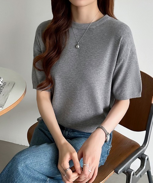 ニット セーター ジャケット合わせにも。大人のキレカジニット クルーネックニット きれいめ 半袖ニット クルーネック ニット きれいめ 半袖 春服 オ | COCOMOMO | 25