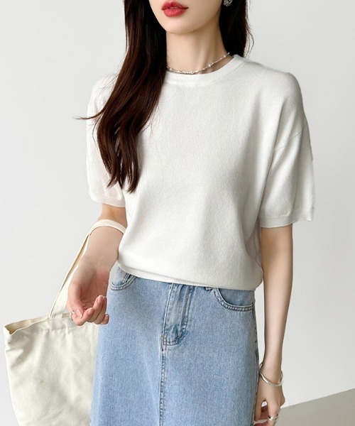 ニット セーター ジャケット合わせにも。大人のキレカジニット クルーネックニット きれいめ 半袖ニット クルーネック ニット きれいめ 半袖 春服 オ | COCOMOMO | 28