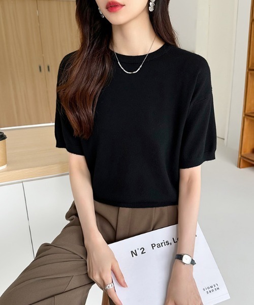 ニット セーター ジャケット合わせにも。大人のキレカジニット クルーネックニット きれいめ 半袖ニット クルーネック ニット きれいめ 半袖 春服 オ | COCOMOMO | 19