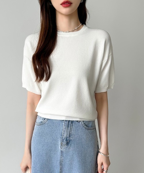 ニット セーター ジャケット合わせにも。大人のキレカジニット クルーネックニット きれいめ 半袖ニット クルーネック ニット きれいめ 半袖 春服 オ | COCOMOMO | 27