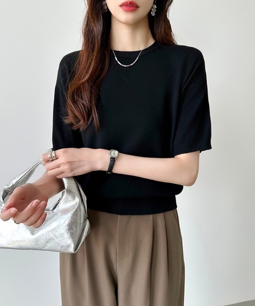 ニット セーター ジャケット合わせにも。大人のキレカジニット クルーネックニット きれいめ 半袖ニット クルーネック ニット きれいめ 半袖 春服 オ | COCOMOMO | 20