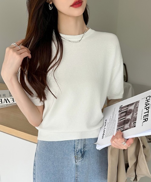 ニット セーター ジャケット合わせにも。大人のキレカジニット クルーネックニット きれいめ 半袖ニット クルーネック ニット きれいめ 半袖 春服 オ | COCOMOMO | 26