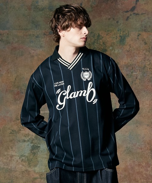 【M】 glamb ストライプ フットボール カットソー glamb tシャツ Stripe Football Cutsew / ストライプ