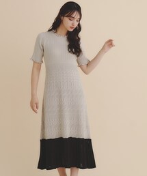 index ワンピース 「美人百花掲載」バイカラー透かし編みニット