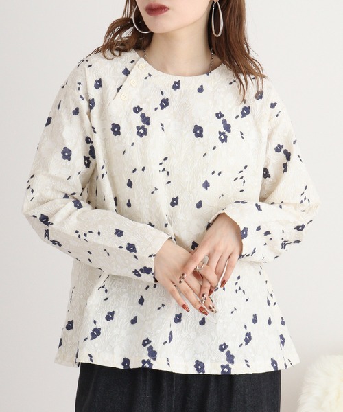 Emago ブラウス シャツ EMAGO ベジタブル総柄刺繍ブラウス