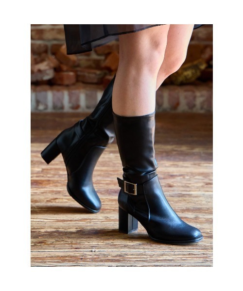 ブーツ Realta(レアルタ)7cmヒールピース入りスクエアトゥソフトレザー 