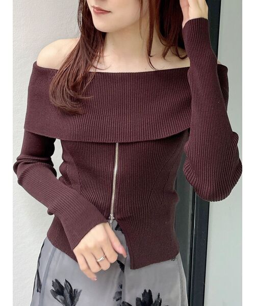 MERCURYDUO ニット セーター 2WAYオフショルZIPロングスリーブ