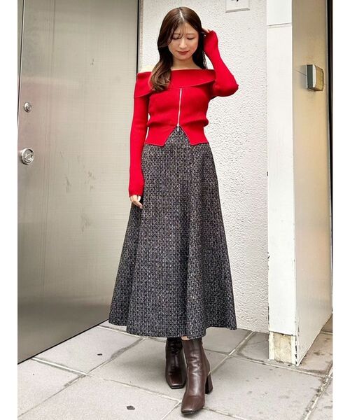 MERCURYDUO ニット セーター 2WAYオフショルZIPロングスリーブ