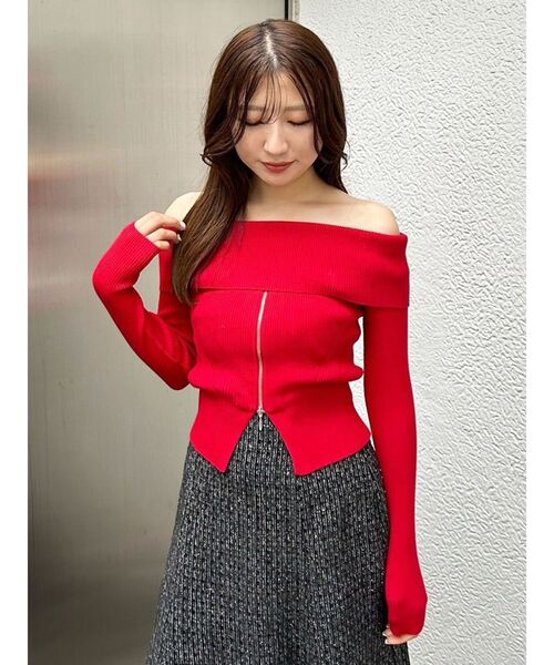 MERCURYDUO ニット セーター 2WAYオフショルZIPロングスリーブ