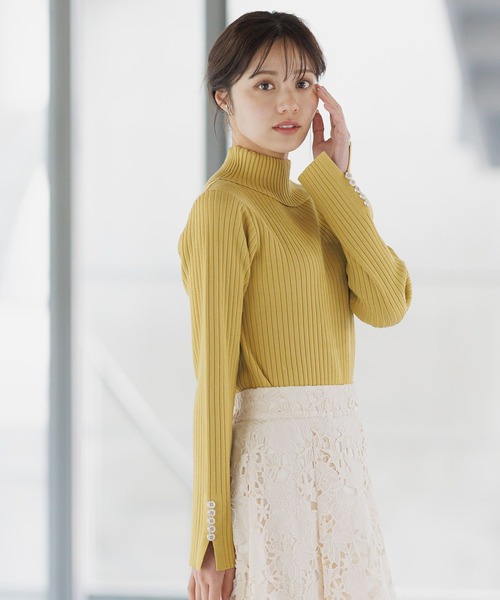 Andemiu（アンデミュウ） ニット セーター バックボタンリブタートル