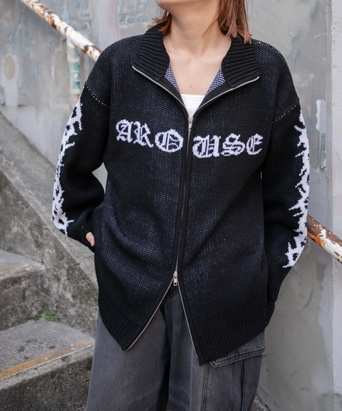 未使用 カシミヤ フルジップアップ ニットブルゾン S 0ブラック レディース WEGO（ウィゴー） ニット セーター WEGO/クロスダメージニットBIG