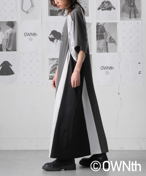 ワンピース　m. sama OWNth ワンピース ラインデザイン切替OWNthロゴワンピース
