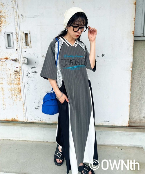 OWNth ワンピース ラインデザイン切替OWNthロゴワンピース
