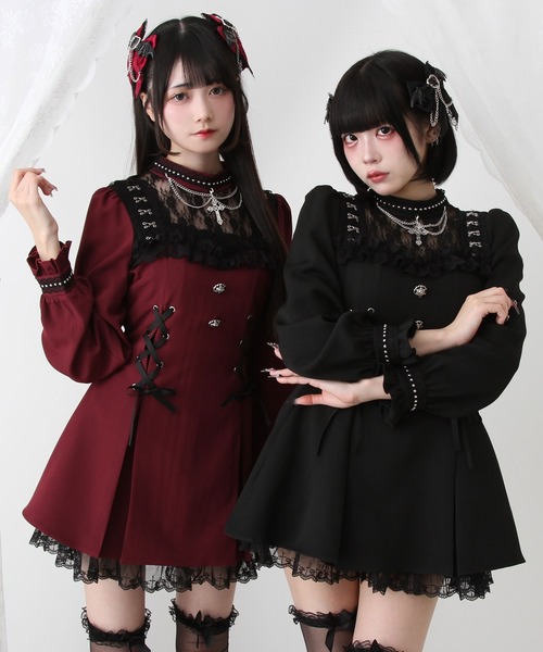 DearMyLove ワンピース 十字架チェーンチョーカー風レースアップ