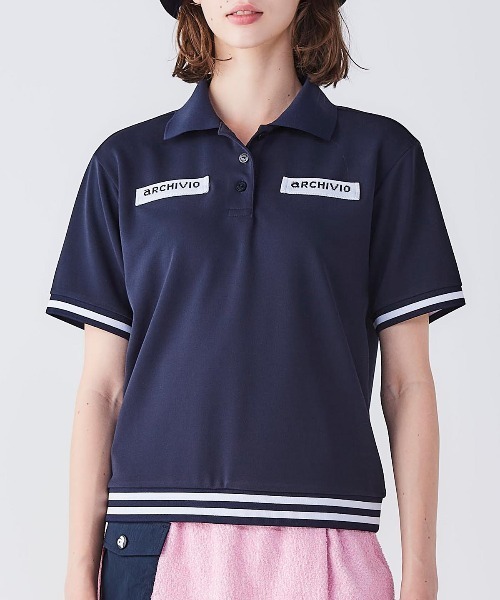 新品　archivio レディース ポロシャツ ネイビー archivio（アルチビオ） ポロシャツ ポロ 「LADIES」ライン切替UV冷感