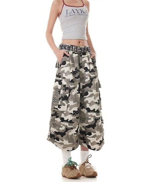 FreeZone カーゴパンツ Y2Kストリートハーフパンツ メンズ レディース