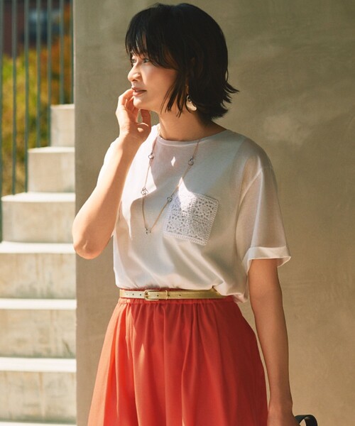 tシャツ クロッシェポケット Tシャツ レディース