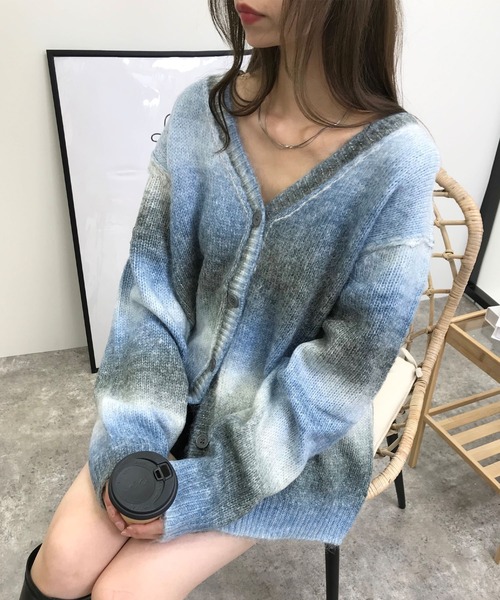 「INGNI」 ニットカーディガン M ブルー レディース_画像2
