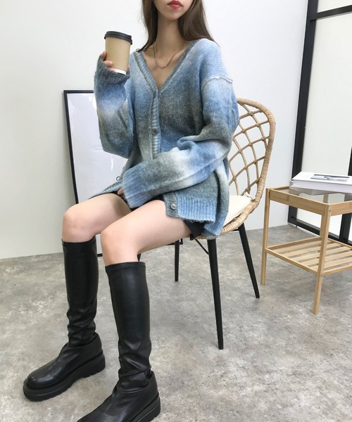 「INGNI」 ニットカーディガン M ブルー レディース_画像6