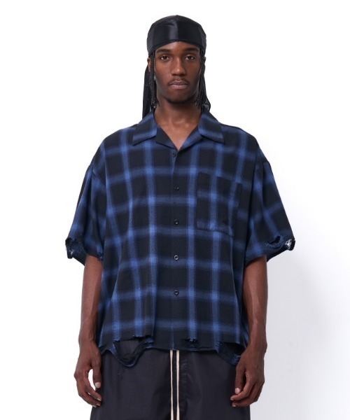 ダンケシェーン ダメージチェックシャツ DankeSchon/ダンケシェーン/PIGMENT DAMAGE FLANNEL CHECK LONG