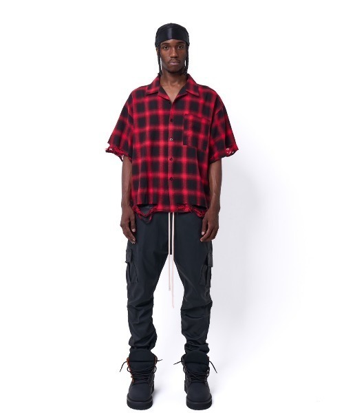 ブラウス シャツ DankeSchon/ダンケシェーン/OMBRE CHECK DAMEGE S/S SHIRTS レディース メンズ DANKE SCHON シャツ DankeSchon/ダンケシェーン/OMBRE CHECK
