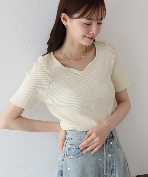 ニット セーター ハートネックリブギャザーニット レディース BLUEEAST ニット セーター ハートネックリブニット レディース
