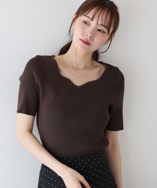 ニット セーター ハートネックリブギャザーニット レディース BLUEEAST ニット セーター ハートネックリブニット レディース
