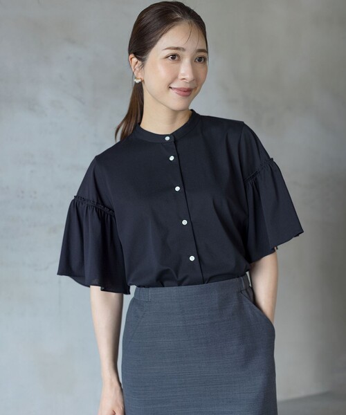 tシャツ ギャザースリーブクリア カットソー レディース