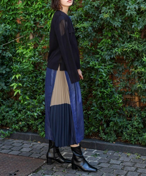 ブージュルード（Bou Jeloud）/デニムプリーツ配色ワンピース Bou Jeloud（ブージュルード） ワンピース デニムプリーツ配色