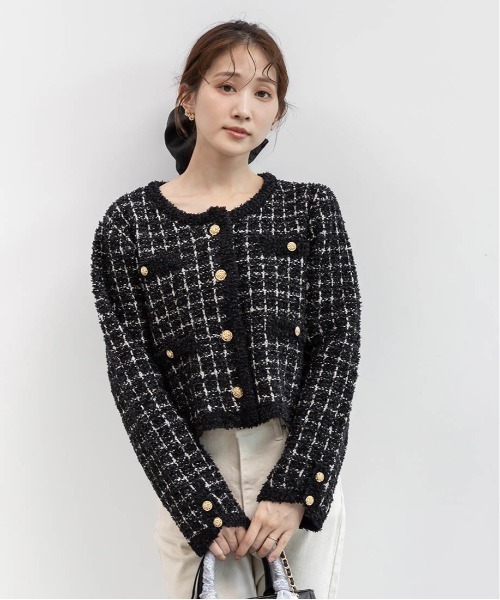 RANDA（ランダ） カーディガン ツイードニットカーディガン レディース