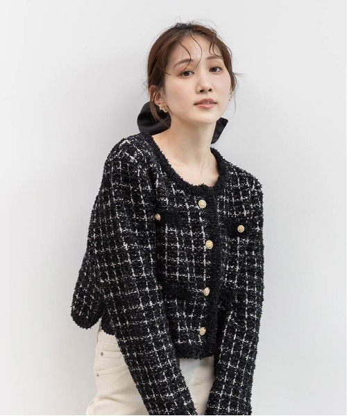 ランダ（RANDA）/＜25秋冬新作＞ツイードニットカーディガン RANDA（ランダ） カーディガン ツイードニットカーディガン レディース